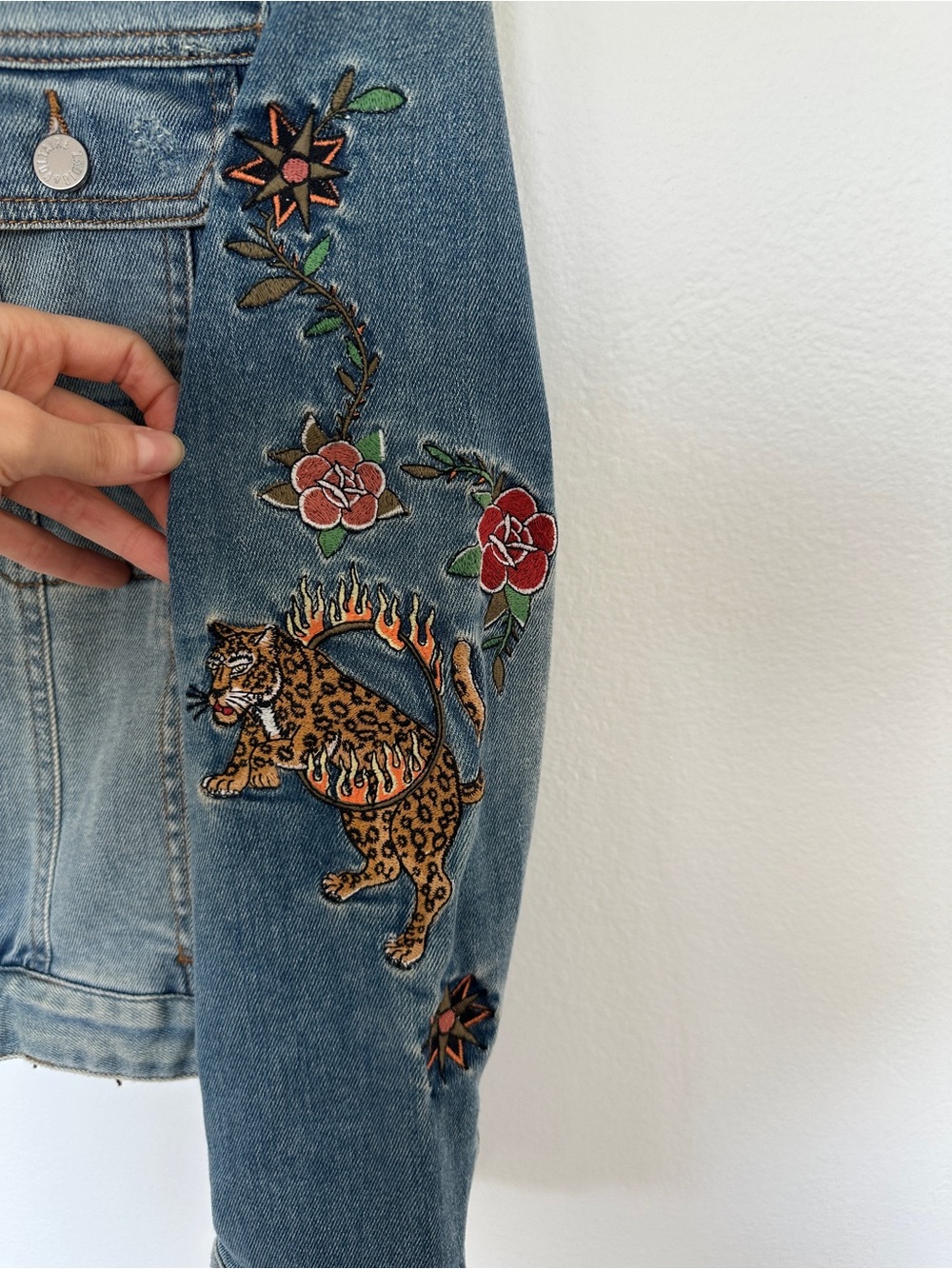 Zadig & Voltaire Light Wash Denim Embroidered Jacket with Animal Floral Skeleton - Picture 4 of 11